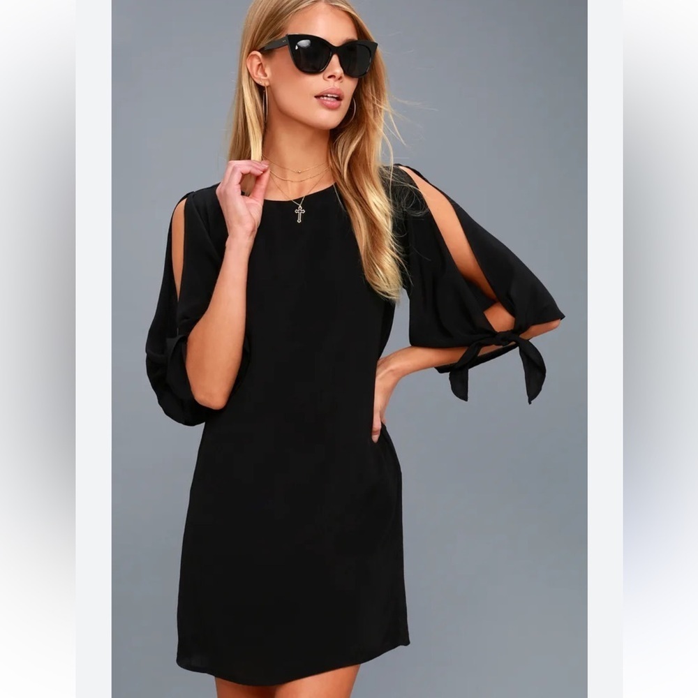 Lulus Unspoken Love Black Tie-Sleeve Shift Dress